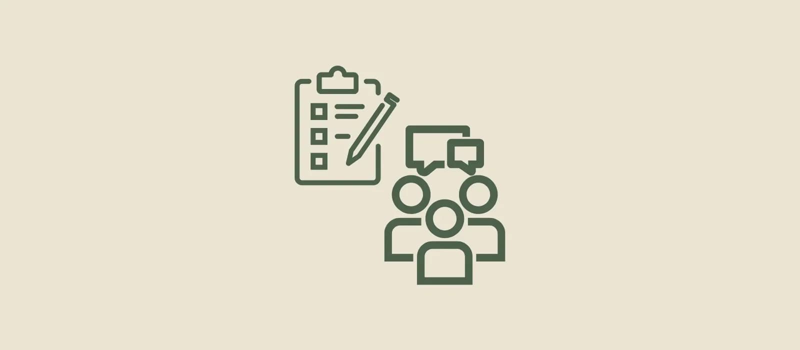 Symbolgrafik mit Fragebogen und Sprechblase: Mitarbeitendenbefragung als strategisches Instrument der Personalentwicklung