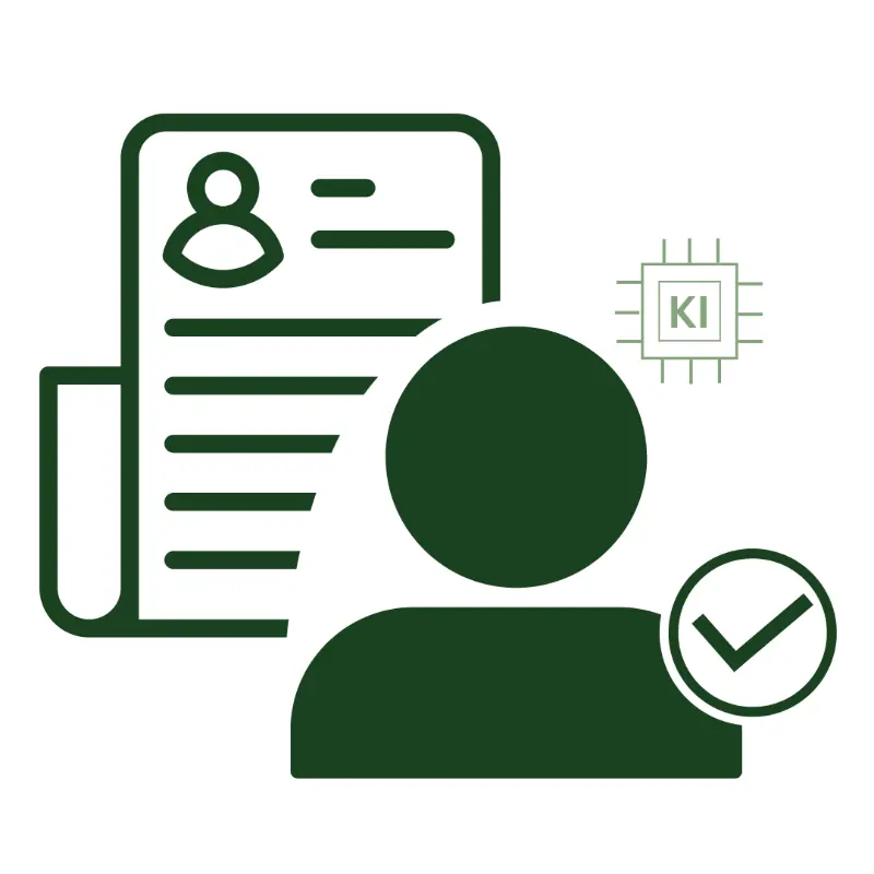 Symbolbild: Mensch trifft Recruiting-Entscheidung, KI im Hintergrund als unterstützendes Element